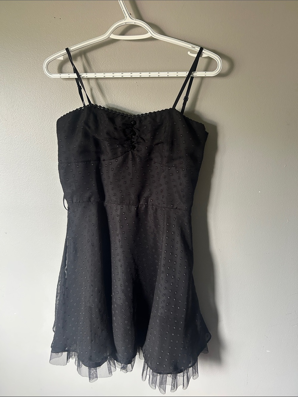 Black Spotted Mesh A-Line Slip Dress